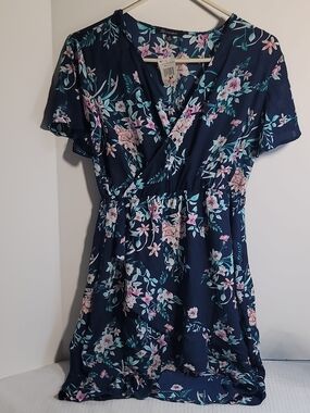 Shinestar Navy Floral Wrap Midi Dress